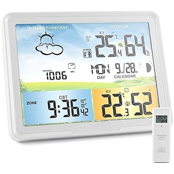 Weather Station  Indoor Outdoor  Weather Stations with Atomic Clock, Digital Weather , Temperature Humidity  Weather Forecast Stations with Moon Phase