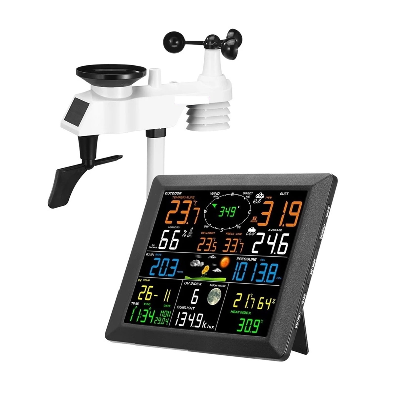 Weather Station Internet Wireless With Outdoor Sensor Rain Gauge Weather Forecast Wind Digital Alarm Clock Barometer Color ,Easy to Install