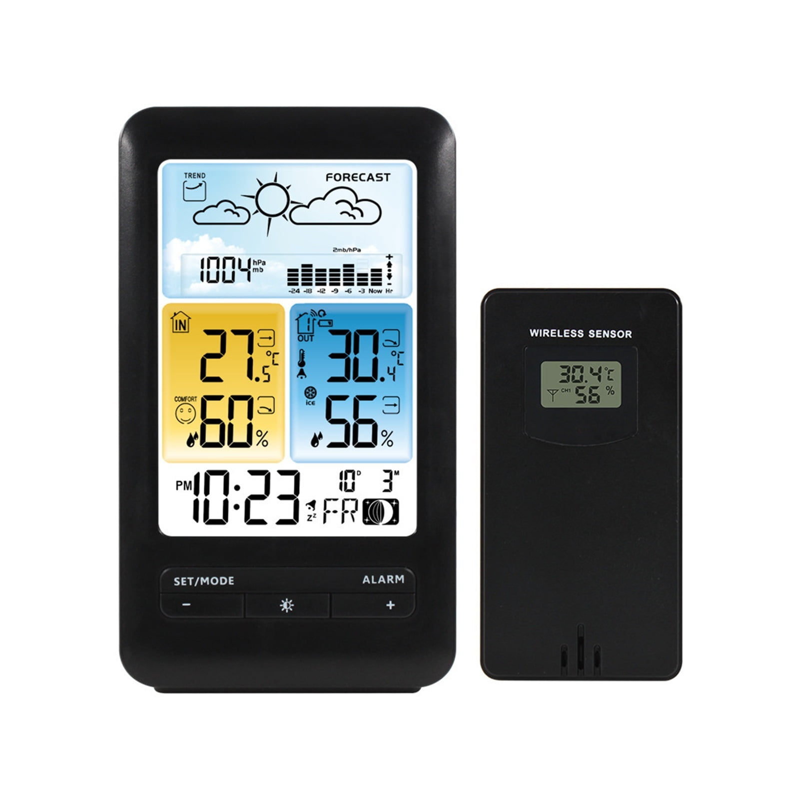 Weather Station LCD LED Screen Weather Clock Wireless Color Display Indoor Outdoor ,Easy to Operate
