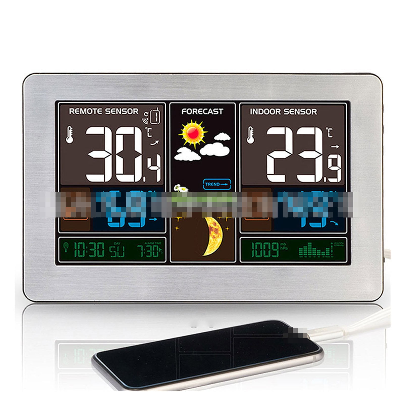 Weather Station LCD Weather Clock Indoor Outdoor Wireless Color Display LED Screen Alarm Clock USB ,Easy to Operate
