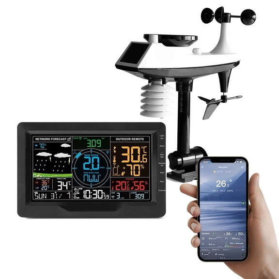 Weather Station Professional 8-in-1 Rain Gauge with Outdoor Sensor Wireless Weather Forecast Humidity Weather Station ,Easy to Operate