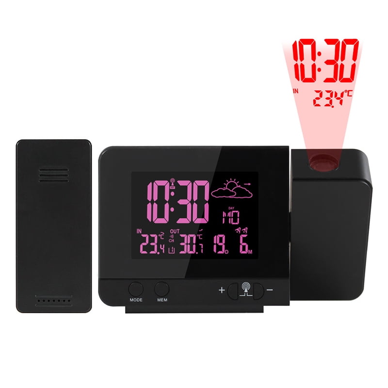 Weather Station Projection Alarm Clock 8 Colors Display with Wireless