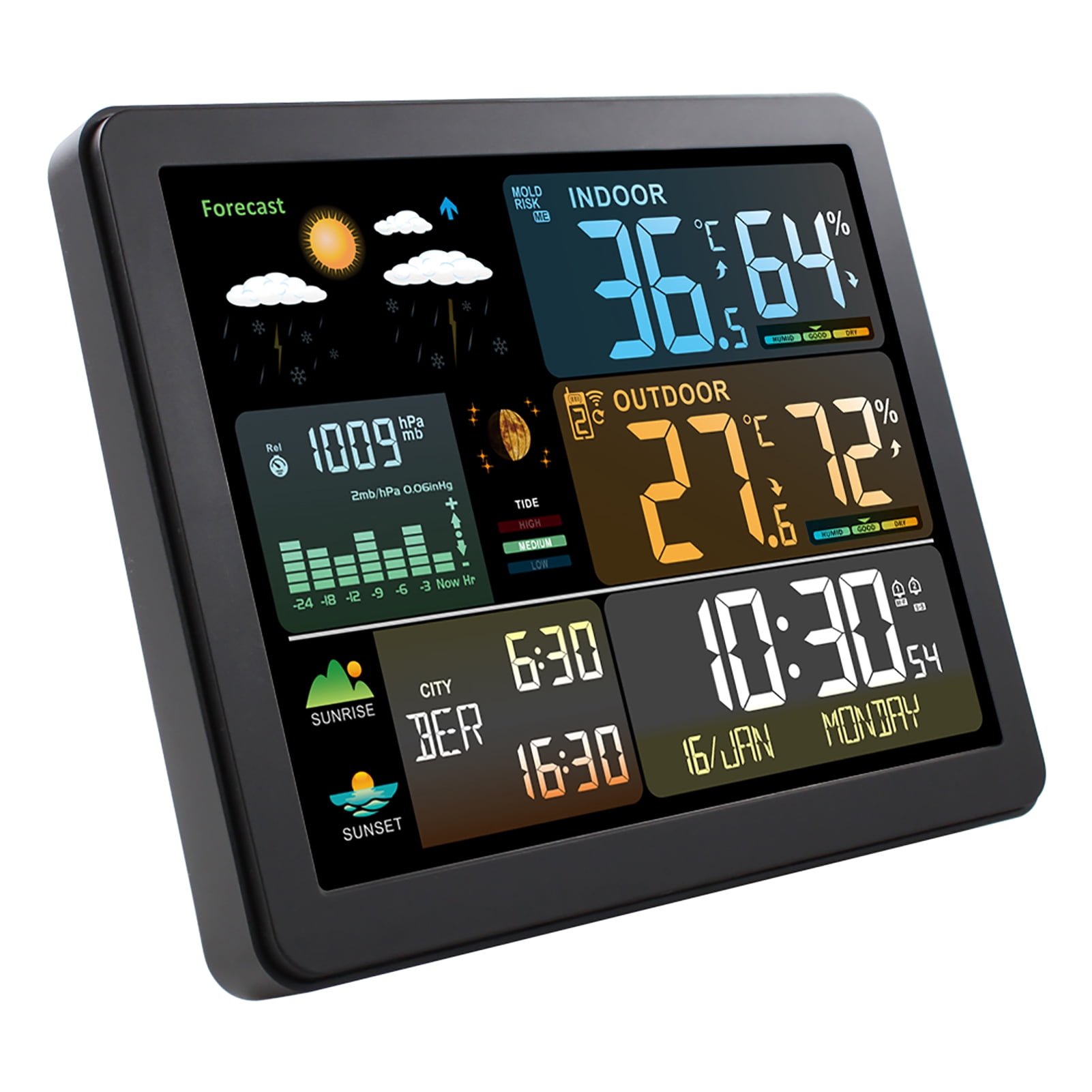 Weather Station,Weather Station With Clock Indoor Clock Temperature With Color Screen Weather Station With Clock 1 To Indoor And 3 And Temperature Temperature Meter