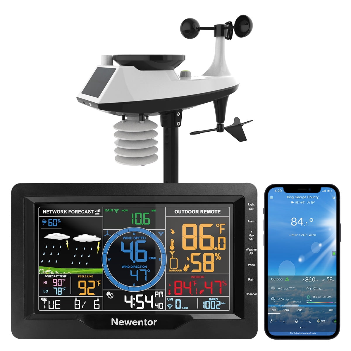 Weather Station Wind Speed Direction App History Multiple Languages Temperarture Barometic Rain Guage Clock Alert ,Easy to Install