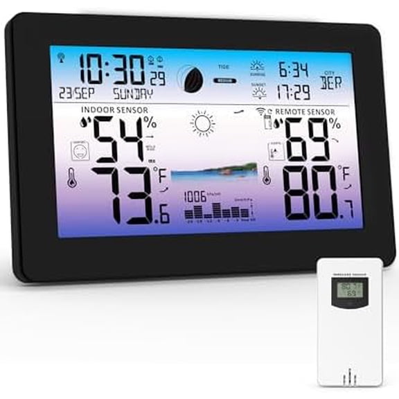 Weather Station Wireless Indoor Outdoor, Digital Thermometer for Home, Large Color HD Display with Remote Sensor, Weather Forecast, Atomic Clock, Moon Phase$$Garden & Patio