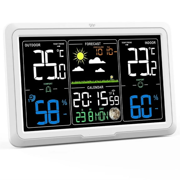 Weather Station Wireless Indoor Outdoor Thermometer, 7.5inch Display Atomic Clock with Weather Forecast and Barometer ,Easy to Operate