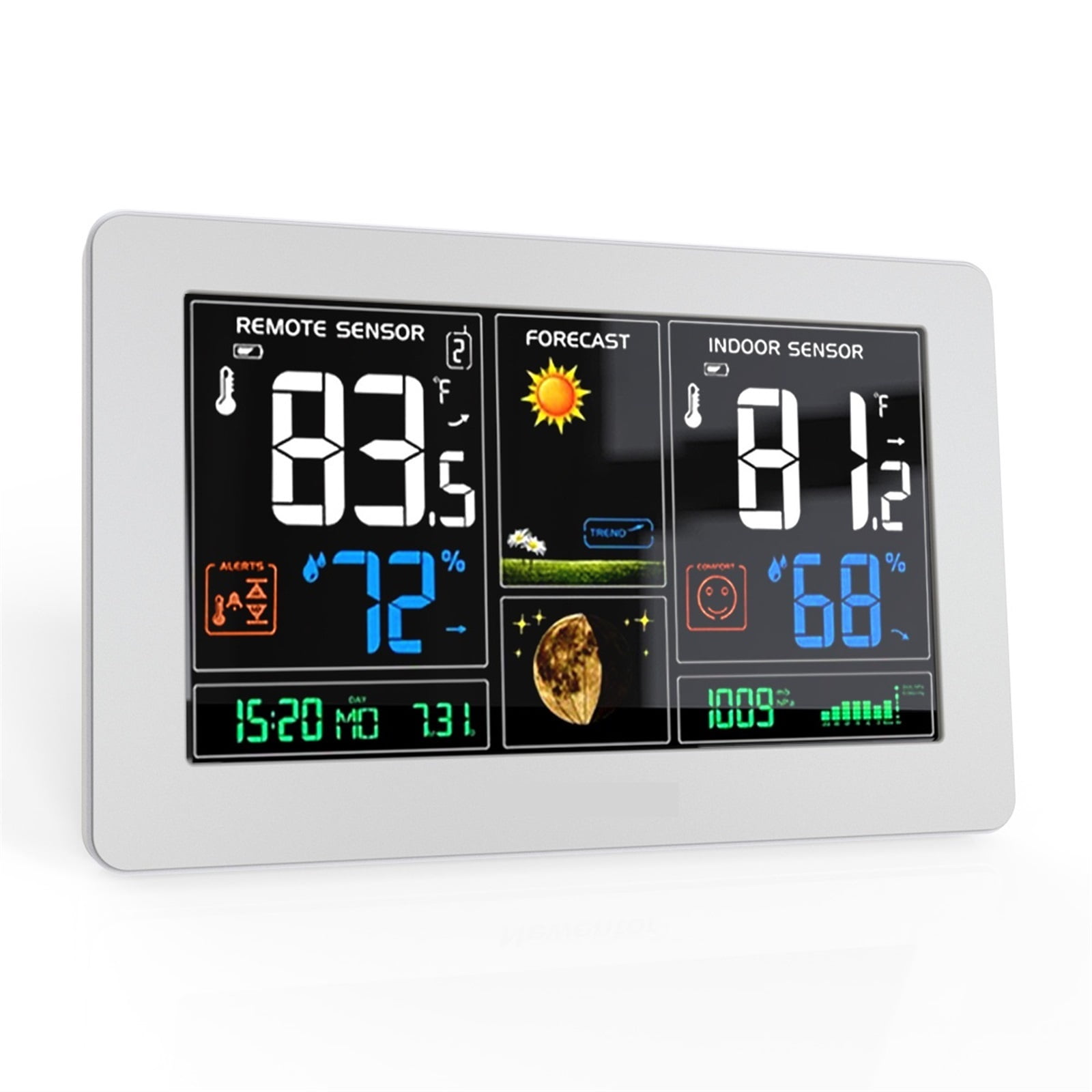 Weather Station Wireless Indoor Outdoor Thermometer, 7.5inch Display Atomic Clock with Weather Forecast and Barometer ,High Precision