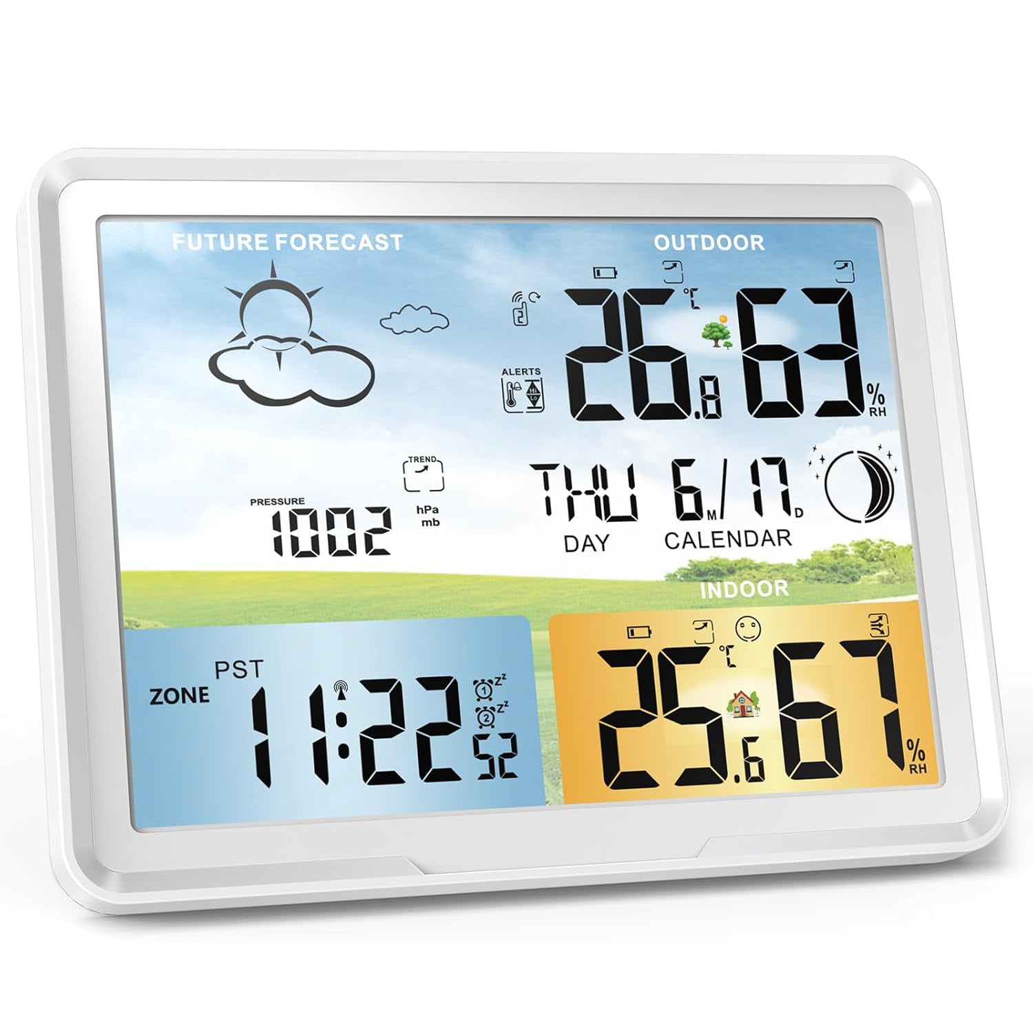 Wireless Indoor Outdoor Weather Station with Color Display and Atomic Clock