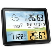 Weather Station Wireless Indoor Outdoor Thermometer, Color Display Digital Thermometer Humidity Monitor with Atomic Clock, Forecast Station with Calendar and Adjustable Backlight for Home