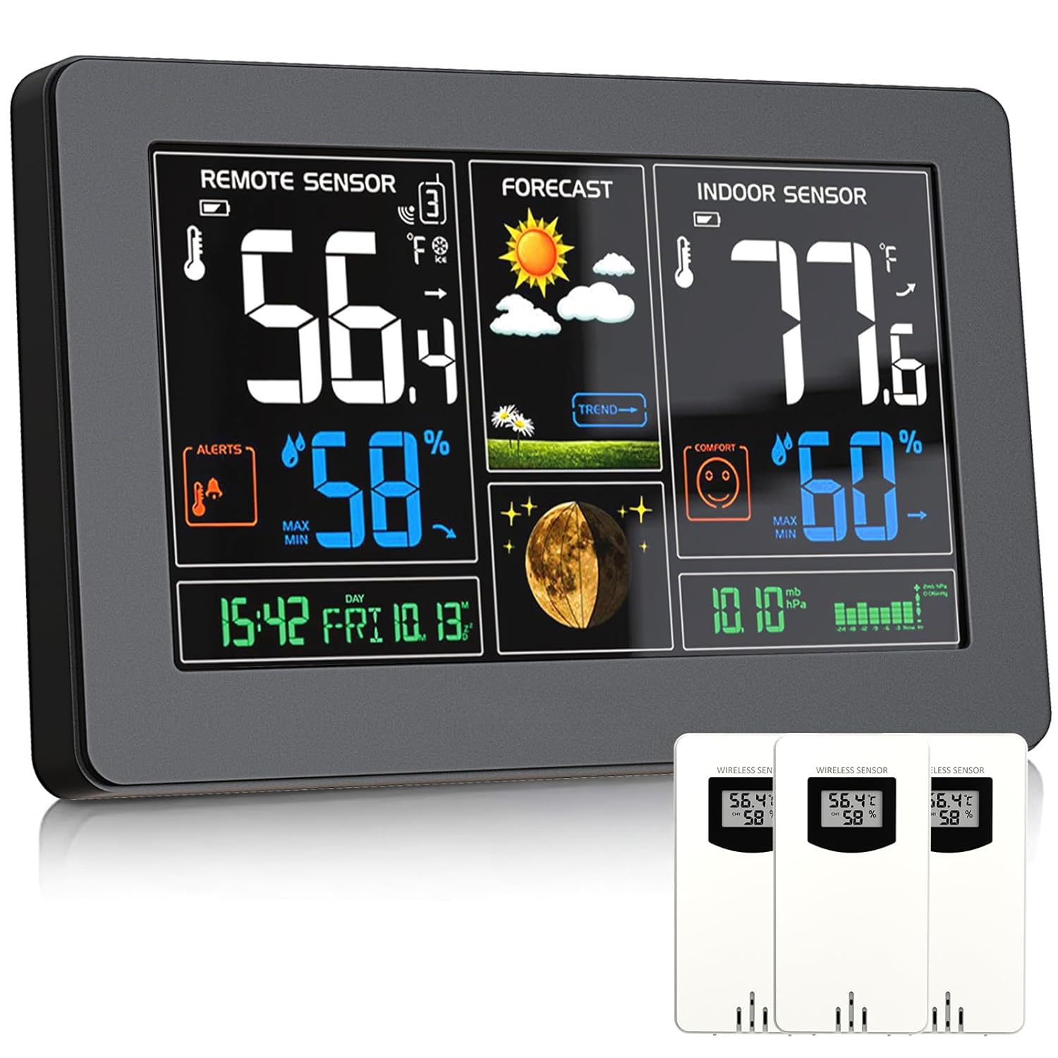 Weather Station Wireless Indoor Outdoor Thermometer, Color Display ...
