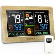 Weather Station Wireless Indoor Outdoor Thermometer, Color Display Digital Weather Thermometer with Atomic Clock, Barometric Pressure, Forecast Station with Adjustable Backlight, Wood