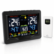 Weather Station Wireless Indoor Outdoor Thermometer,Color Display Forecast Station,Digital Thermometer Hygrometer Monitor with Atomic Clock,Remote Sensors,Adjustable Backlight,Time Alert