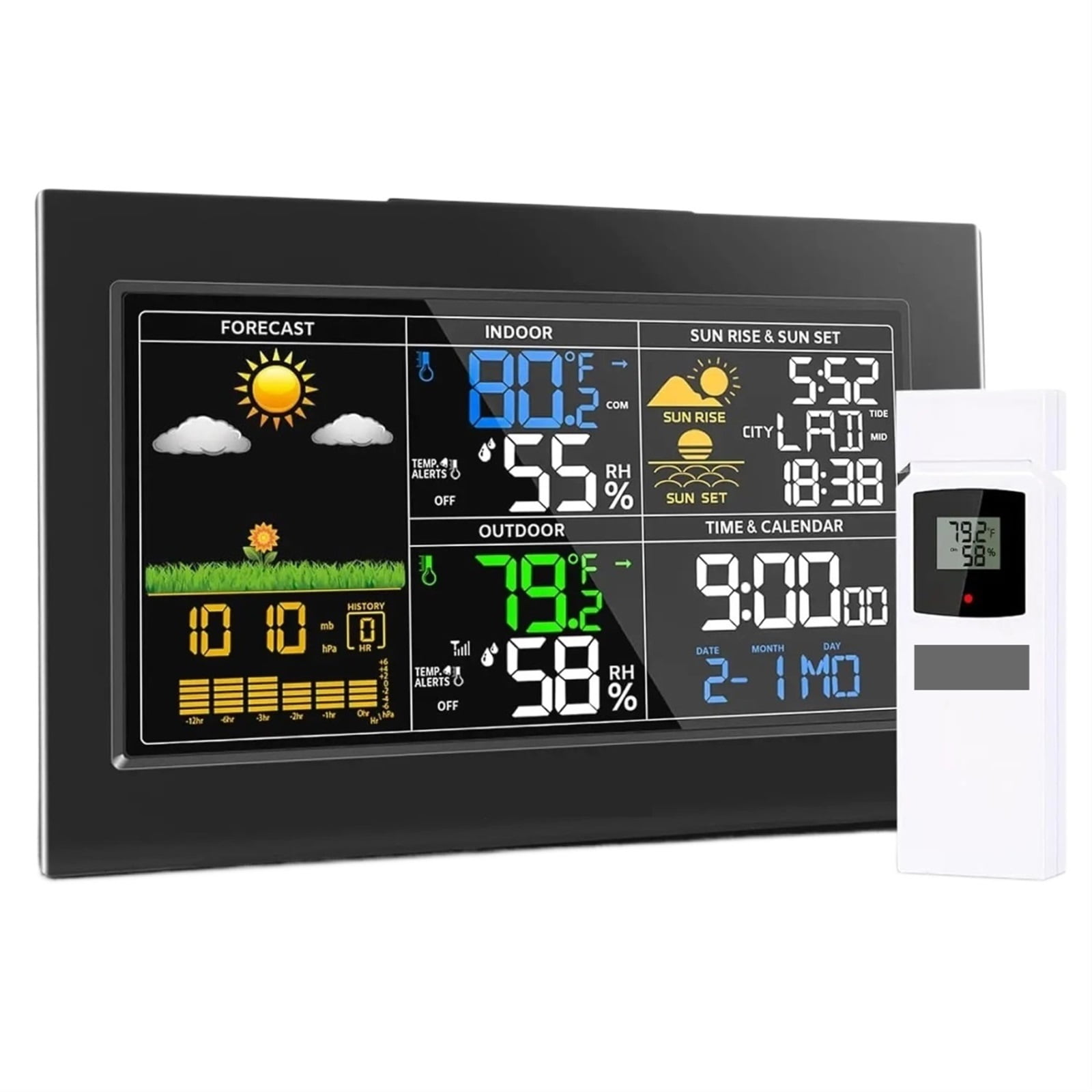 Weather Station Wireless Indoor Outdoor Thermometer, Color Display Weather With Barometer, Calendar, Adjustable Backlight ,Excellent Visual Experience
