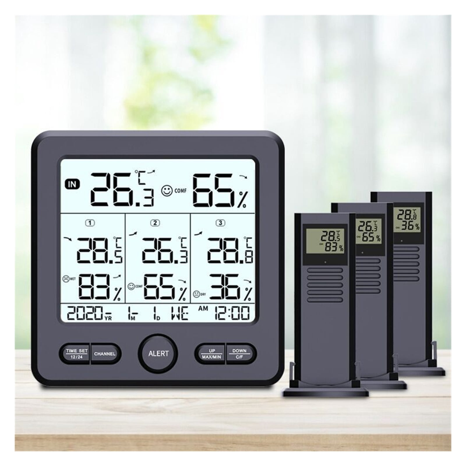 Weather Station Wireless Indoor Outdoor Thermometer Digital Temperature Hygrometer with 3pcs Remote ,Weather Forecast