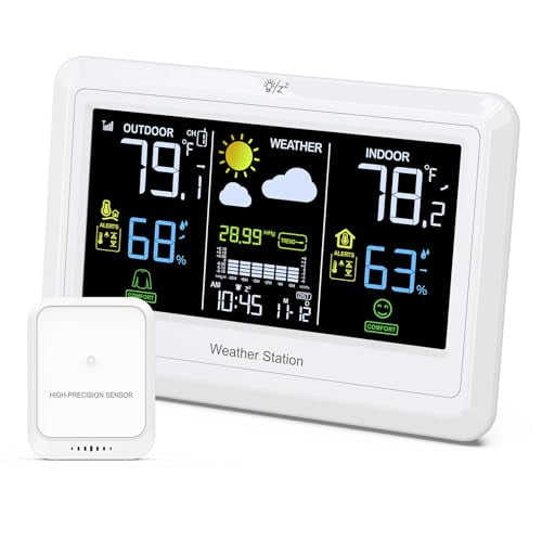Weather Station Wireless Indoor Outdoor Thermometer, Digital Thermometer Humidity Monitor with Weather Forecast, Barometric Pressure, Alert, Calendar, Adjustable Backlight for Home