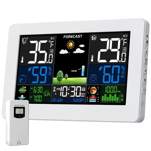 Weather Station Wireless Indoor Outdoor Thermometer, Digital Thermometer with Remote Sensor, Large Display Home Weather Stations with Weather Forecast, Atomic Clock, Barometric Pressure, Moon Phase