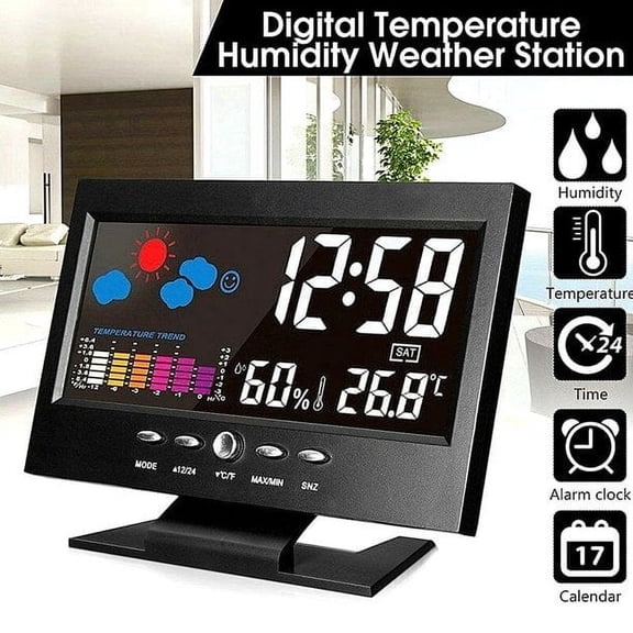 Weather Station Wireless Indoor Outdoor Thermometer With Pedestal,Color Display Digital Weather Thermometer with Atomic Clock,Barometric Pressure,Forecast Station with Adjustable Backlight,Black