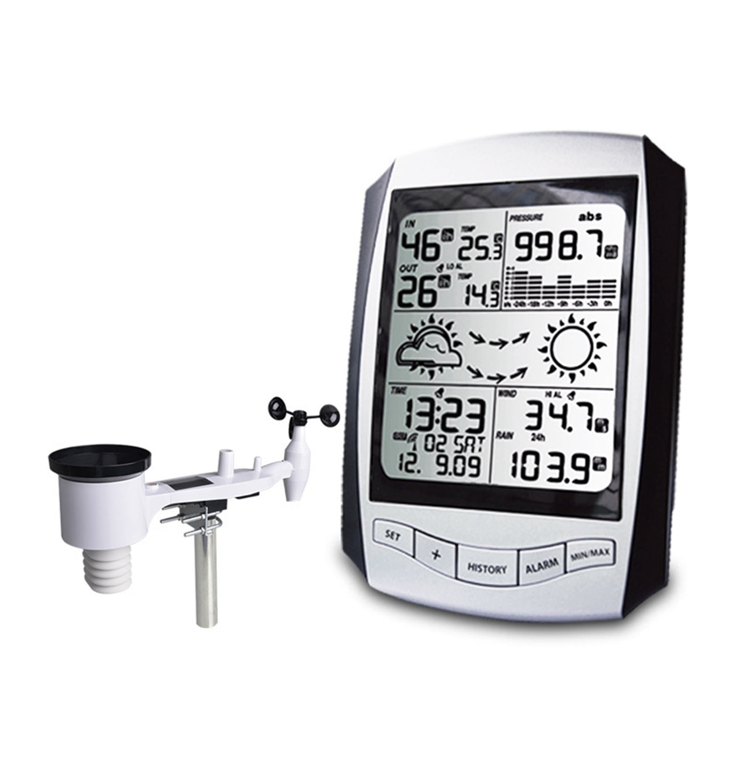 Weather Station With Anemometer, Rain Gauge, Small Home Weather Forecast Machine ,Easy to Operate