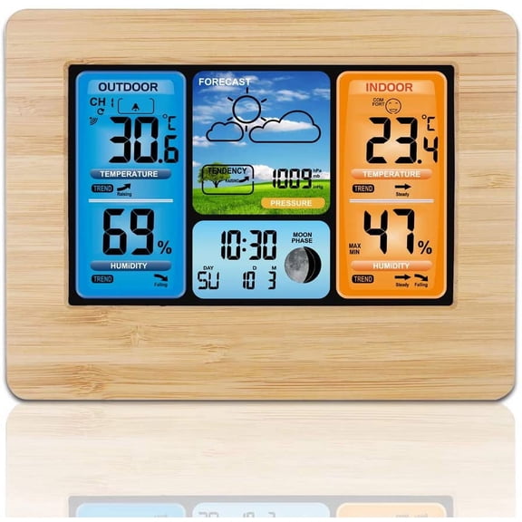 Weather Station With Outdoor Sensor, Thermometer, Hygrometer, Indoor And Outdoor Radio Weather Station C/F, Date, Weekend, Moon Phases, Daily Alarm