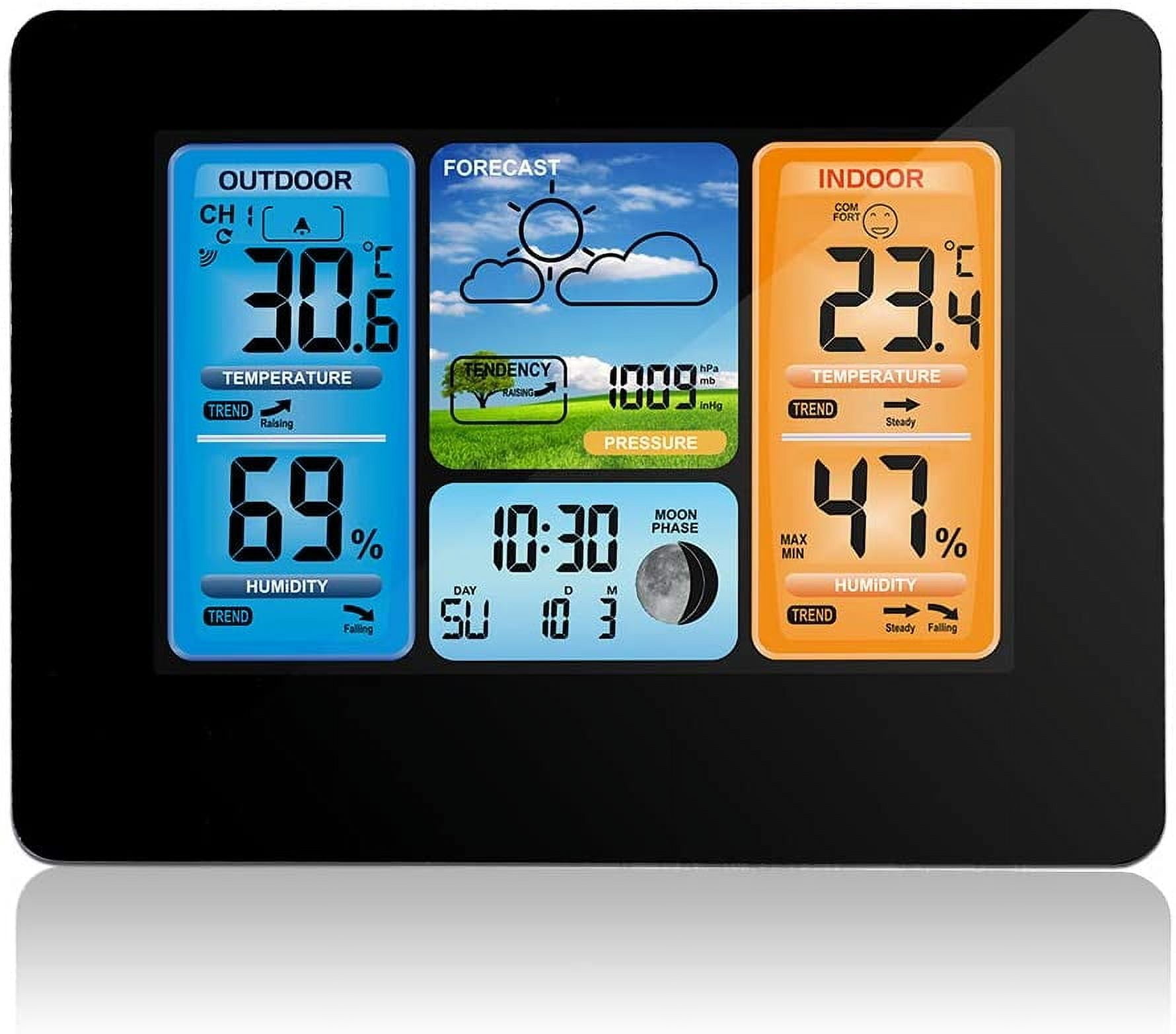 Weather Station With Outdoor Sensor, Thermometer, Hygrometer, Indoor And Outdoor Radio Weather Station °C/°F, Date, Weekend, Moon Phases