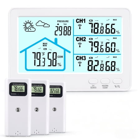 AILKIN Weather Stations for Home with 3 Outdoor Sensor,Wireless Indoor Outdoor Thermometer with Humidity Monitor,Backlight,Forecast Weather Stations for Home Large Dispaly,White