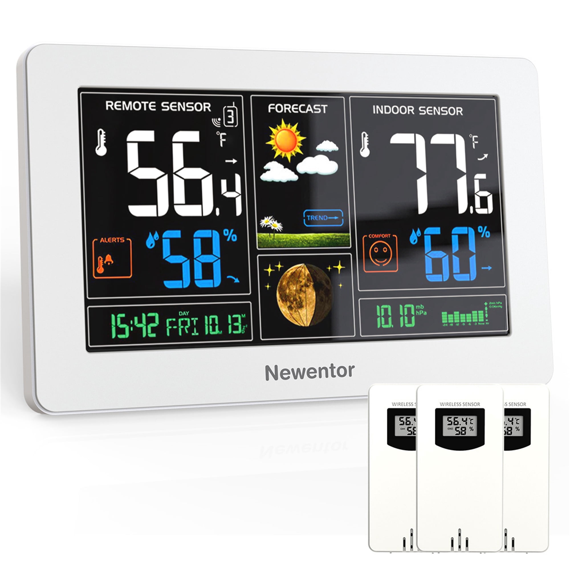 Weather Station for Home with 3 Outdoor Sensor, White