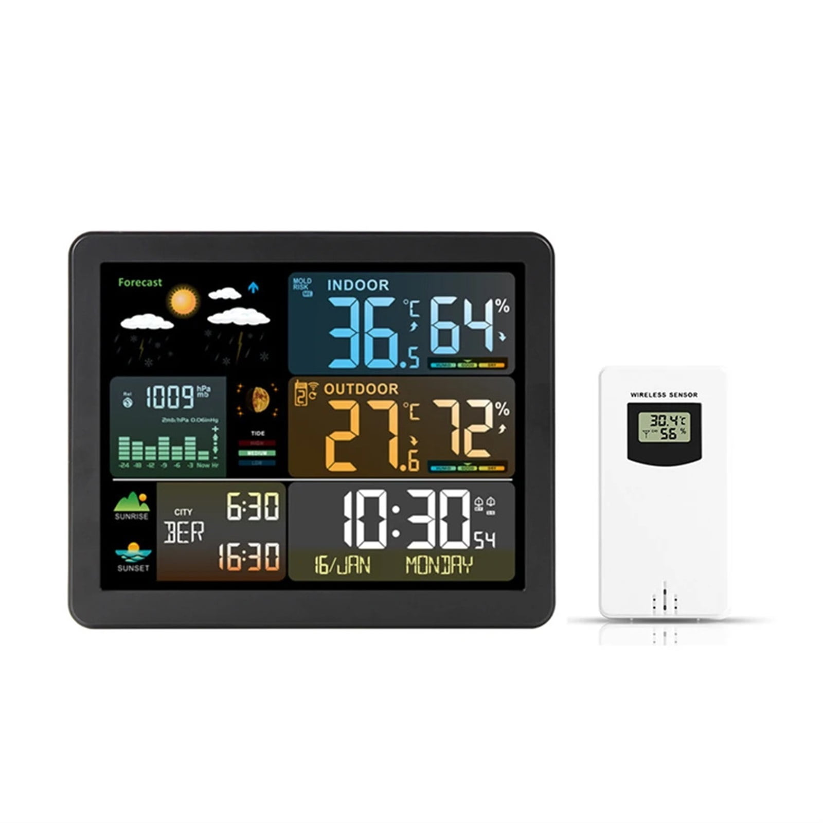 Weather Station for Indoor Outdoor Digital Clock Thermometer Temperature Humidity Monitor with Weather Forecast with 1 Sensor