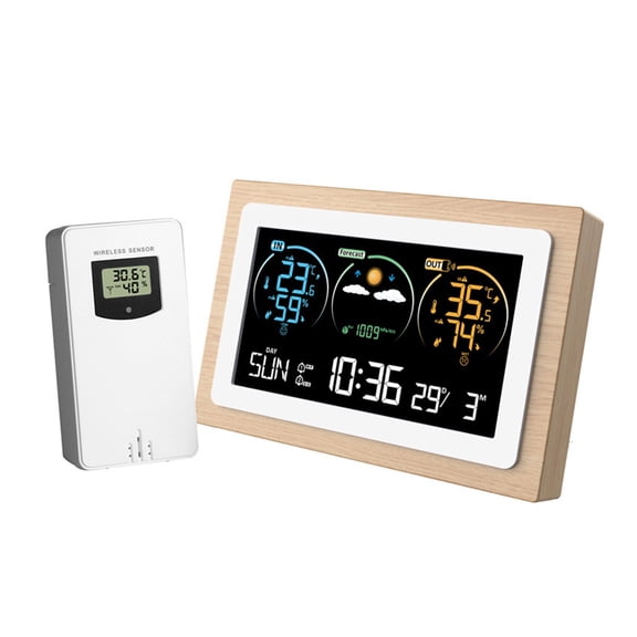 Weather Station with Dual-Alarms Clock Temperature & Humidity Meter Multifunctional VA Large Color ,Real-Time