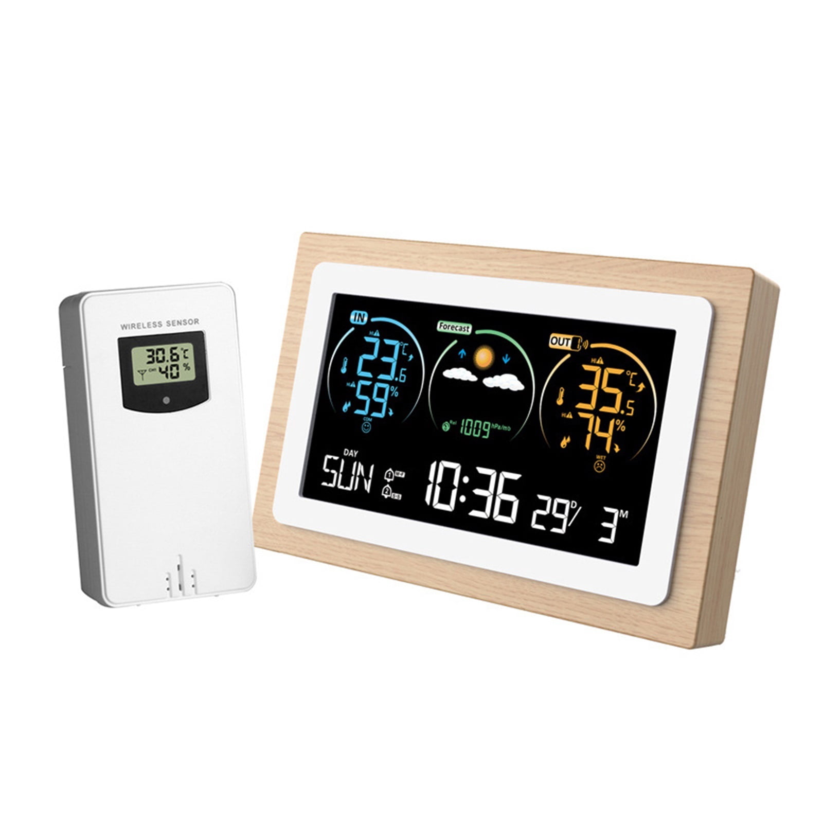 Weather Station with Dual-Alarms Clock Temperature & Humidity Meter Multifunctional VA Large Color
