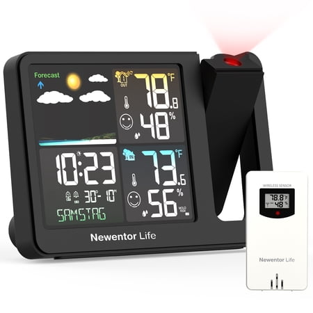 Weather Station with Projection Clock, Easy to Read, 1 Sensor, Black