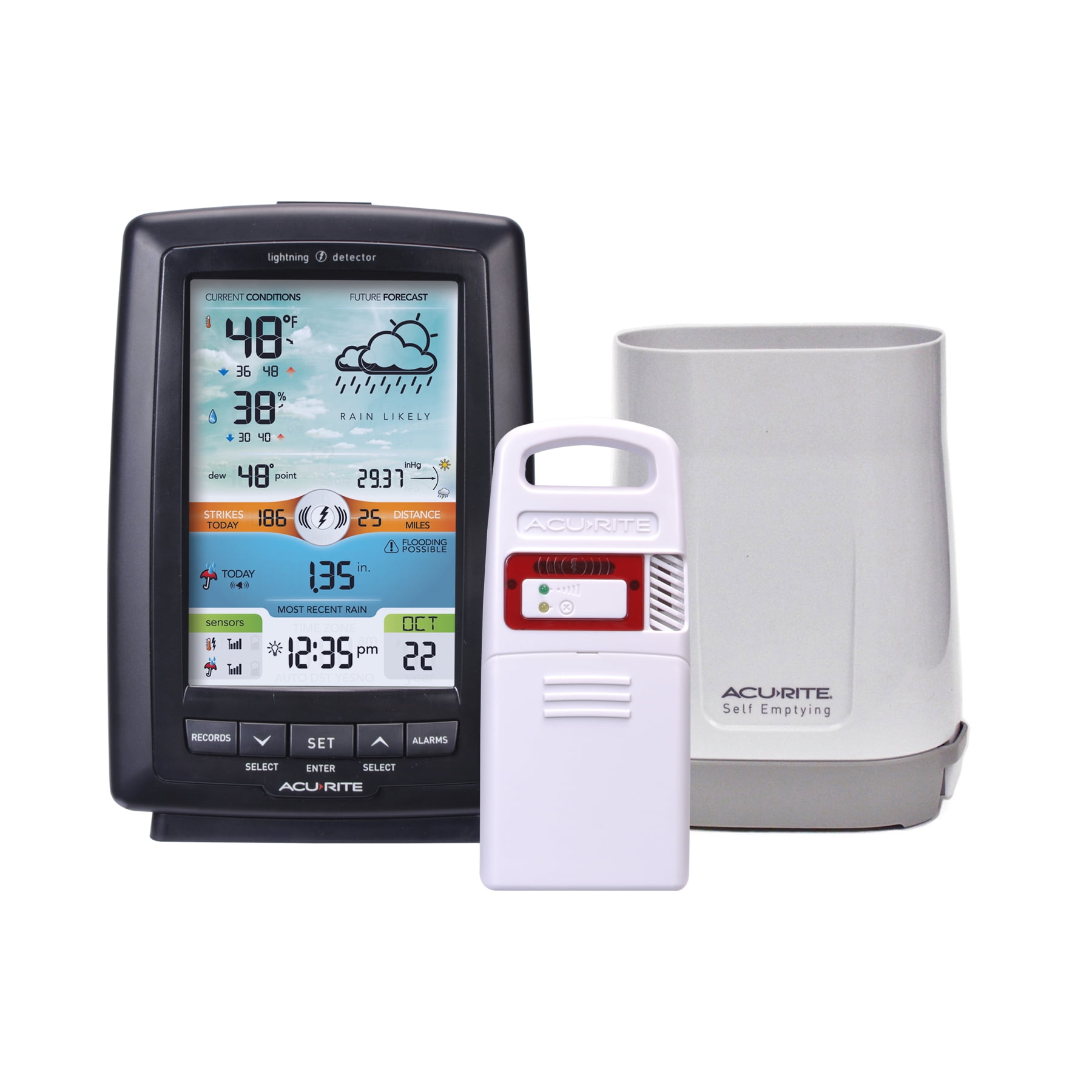 AcuRite Color Weather Station with Rain Gauge, Lightning Detection, Hyperlocal Forecast, and Outdoor Temperature and Humidity (01021)