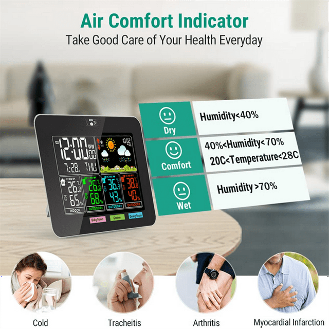 Weather Stations Indoor Outdoor Temperature Humidity VA Color Display