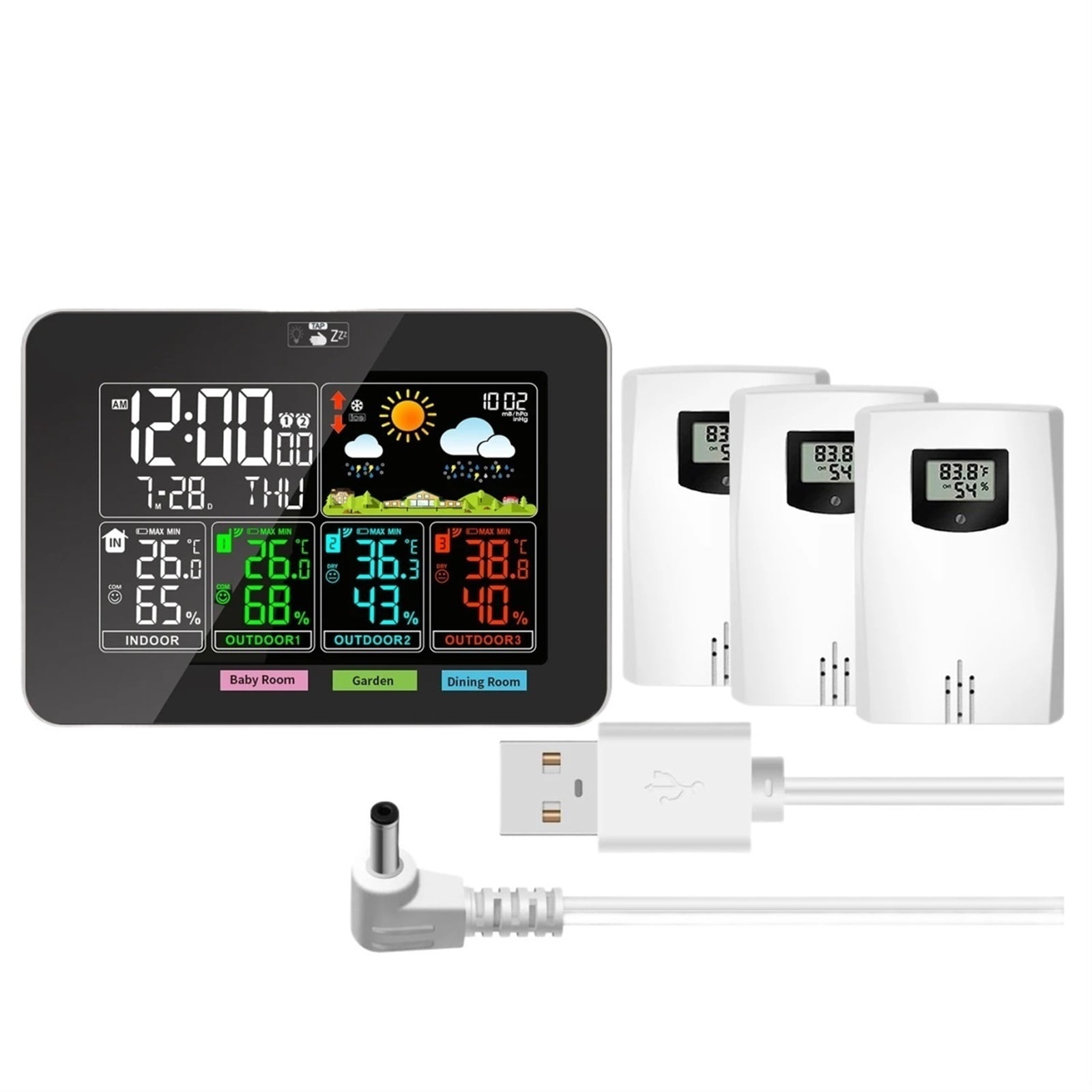 Weather Stations Wireless Indoor Outdoor Temperature Humidity VA Color Display Weather Forecast Barometric Pressure Alarm Clocks ,High Precision