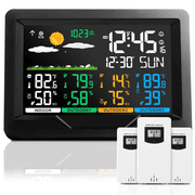 Weather Stations Wireless Indoor Outdoor Thermometers, Color Display Digital Atomic Clocks with Indoor Outdoor Temperature, Weather Thermometers with Multiple Sensors and Adjustable Backlight