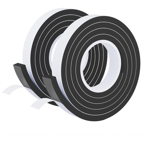 Weather Stripping Door Seal Black,1Inch Wide X 3/8Inch Thick,Air Conditioner Window Seal,Self Adhesive Foam Tape High Density Foam Sealing Strip,Soundproof Foam Tape Roll,2 Rolls Total 13.2Ft