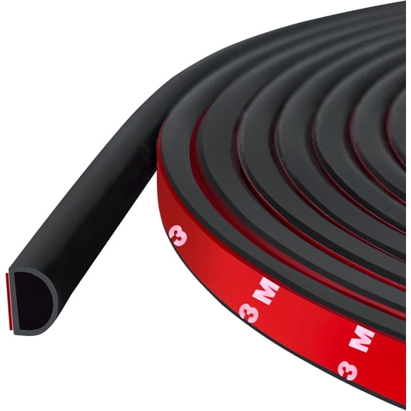 Weather Stripping Door Seal Self Adhesive Weather Strip Silicone D Shaped Door Seal Strip for Door Frame/Window Seal, 20Ft, Black (3/8" W  1/4" T)