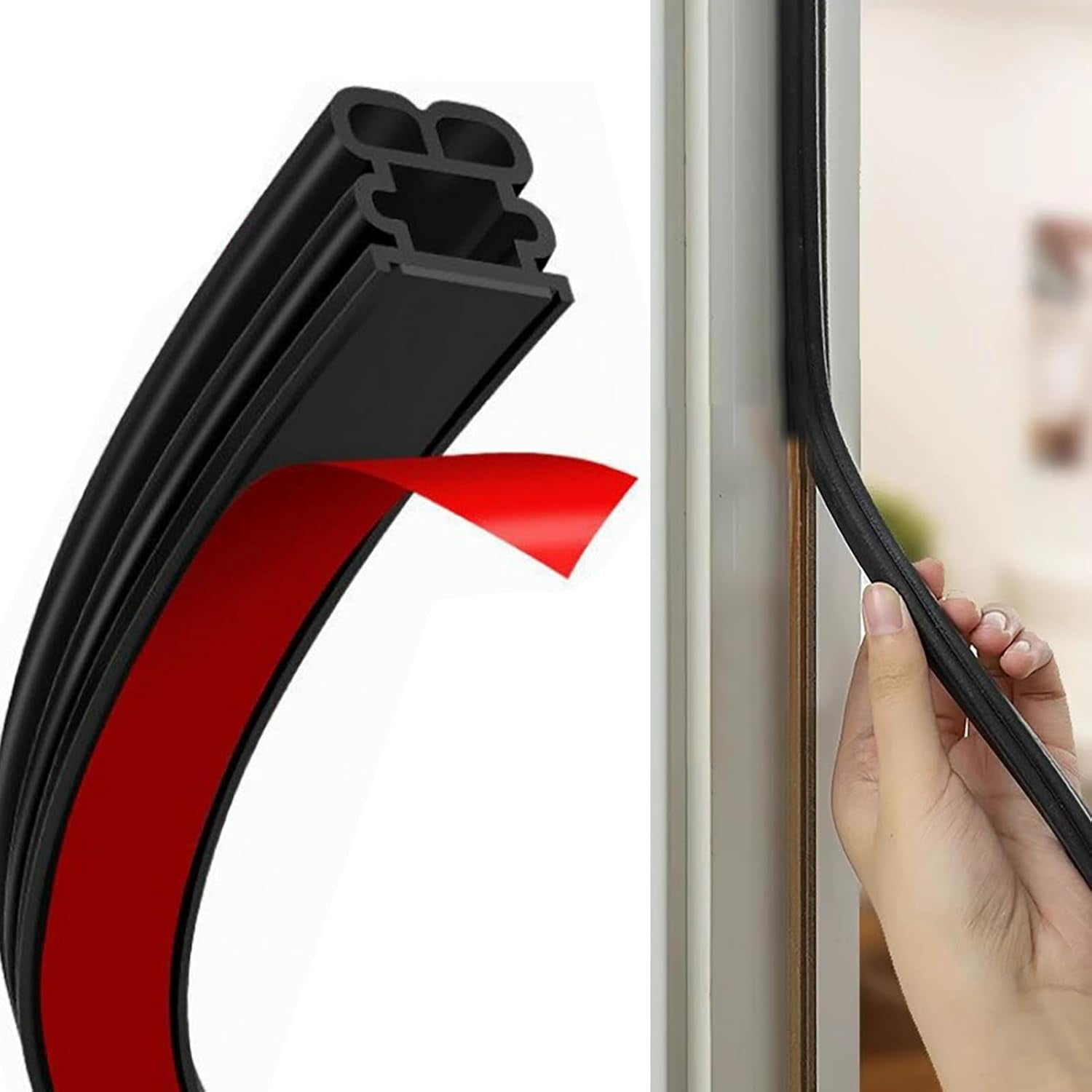 Weather Stripping Door Seal Strip 39.37FT – Self Adhesive Rubber Draft Blocker for Large Gap 0.31"-0.43", Soundproof Tape for Door Window Frame