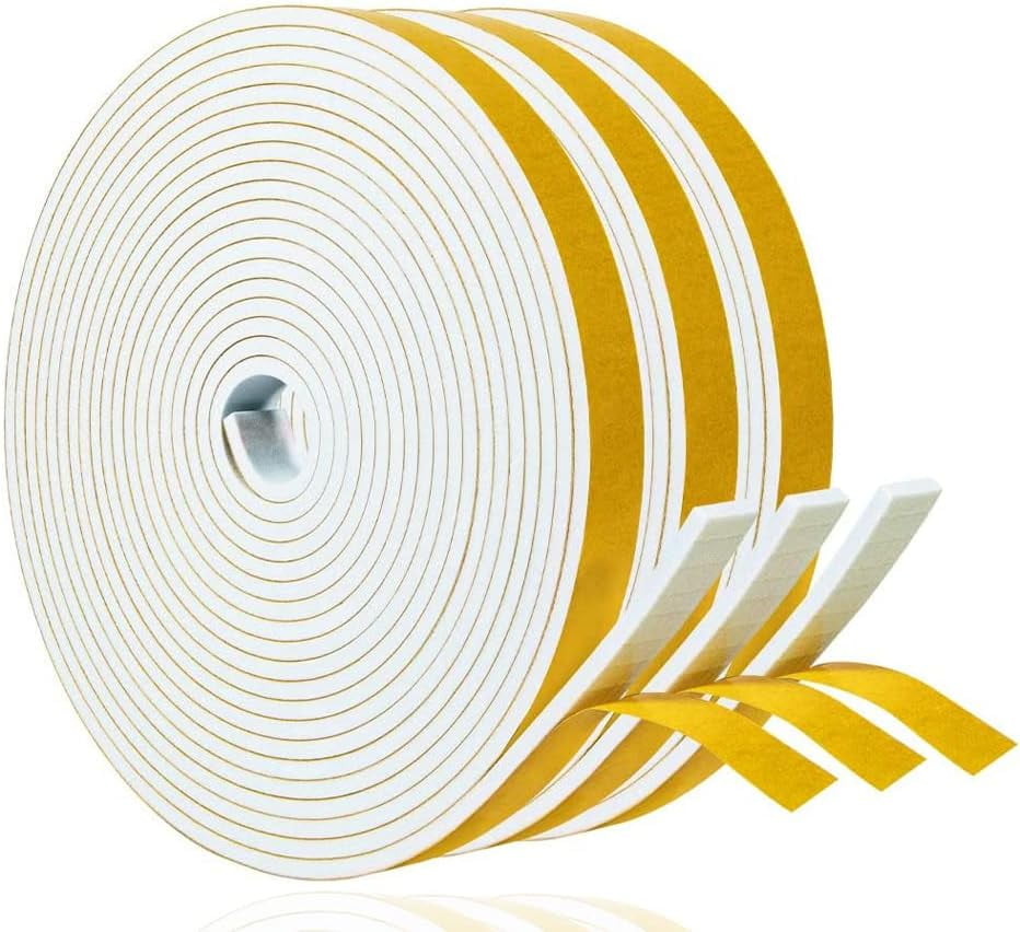 Weather Stripping Door Sweep Seal Strip for Doors Self Adhesive Soundproof Weatherstrip (White, 1/2 Inch X 1/8 Inch X 50Feet)