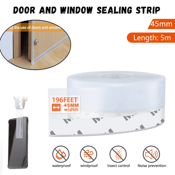 Weather Stripping Silicone Seal Strip,DFITO Silicone Door Weather Seal Bottom Strip, Self Adhesive Noise Stopper Tape Seal for Window Door Bottom, (45 mm-Width, 16.4 ft)
