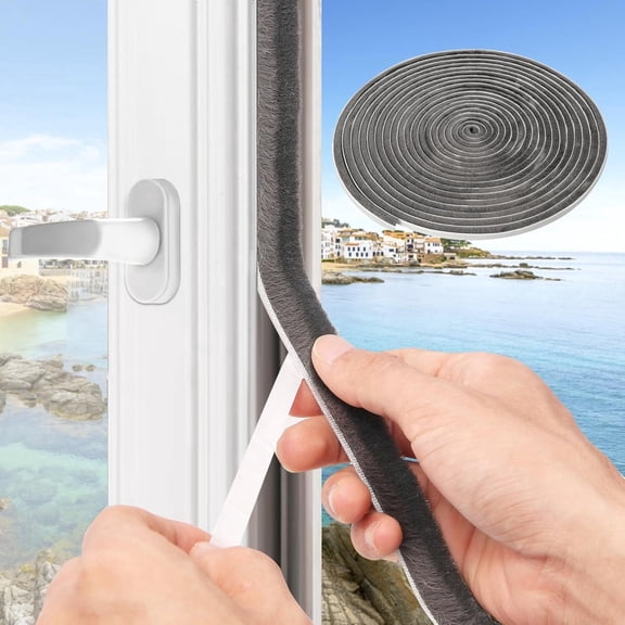 Weather Stripping for Doors and Windows,33 FT Self Adhesive Weather Stripping Seal Strip Weatherstrip, 0.35'' Wide x 0.2'' Thick, Gray