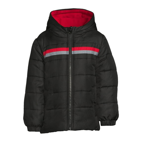 Weather Tamer Boys Hooded Long Sleeve Chest Stripe Winter Puffer Coat, Sizes 4-16