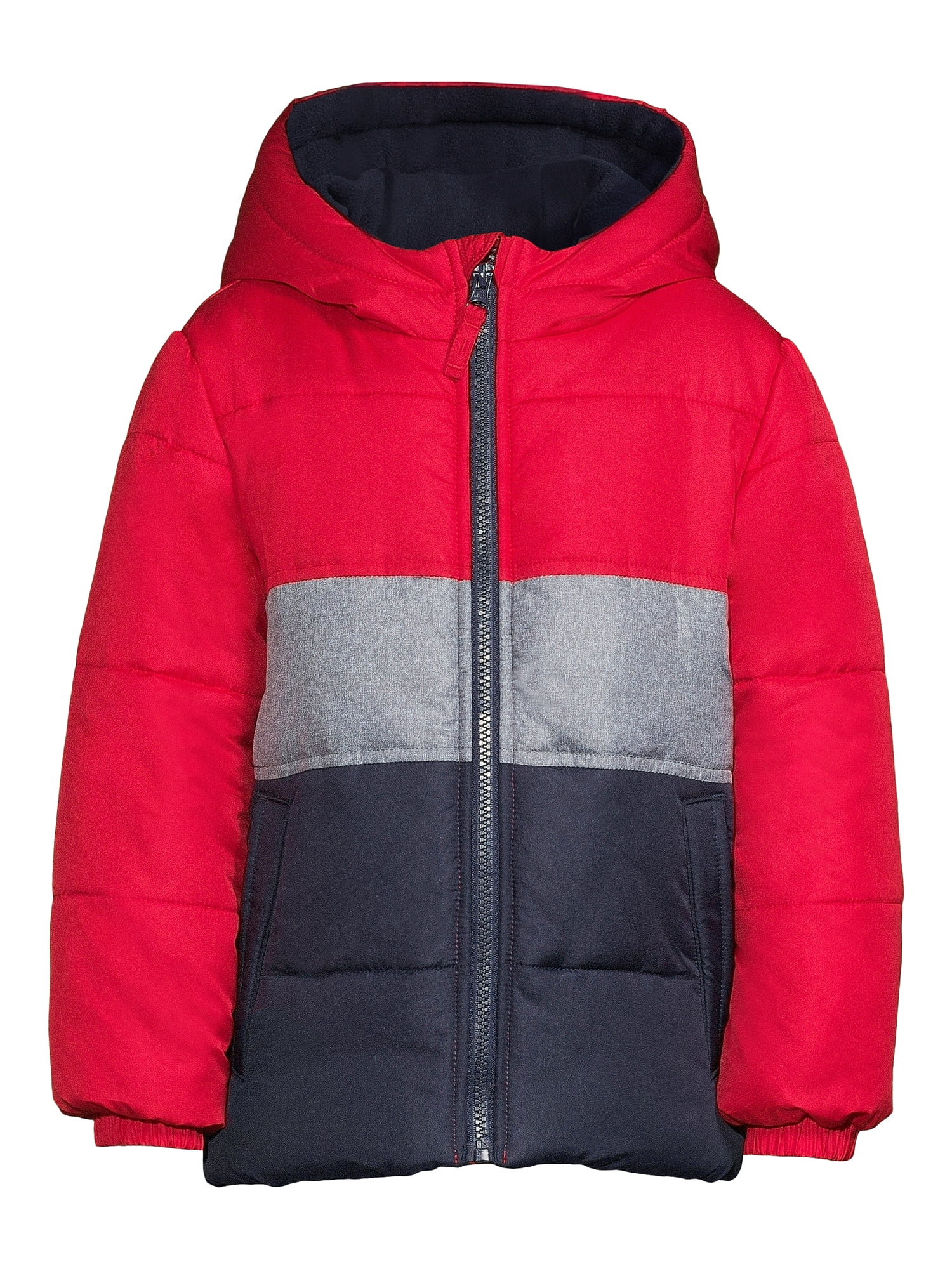 Weather Tamer Boys Hooded Long Sleeve Colorblock Winter Puffer Coat ...