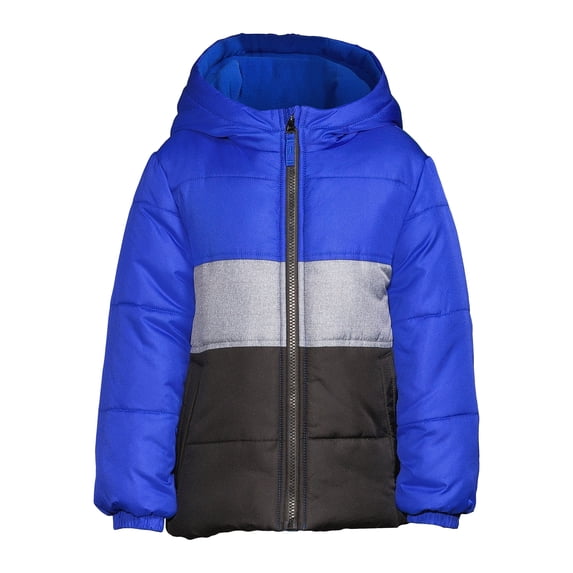 Weather Tamer Boys Hooded Long Sleeve Colorblock Winter Puffer Coat, Sizes 4-16