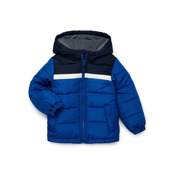 Weather Tamer Boys’ Stripe Puffer Jacket with Hood, Sizes 4-16