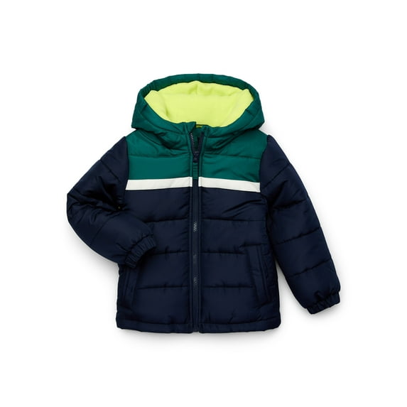 Weather Tamer Boys’ Stripe Puffer Jacket with Hood, Sizes 4-16