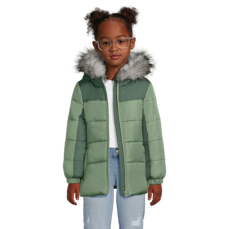 Weather Tamer Girls Hooded Long Sleeve Colorblocked Winter Puffer