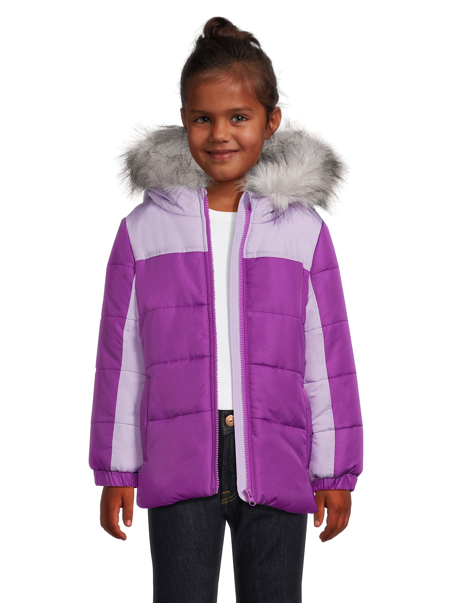 Weather Tamer Girls Hooded Long Sleeve Colorblocked Winter Puffer Coat ...