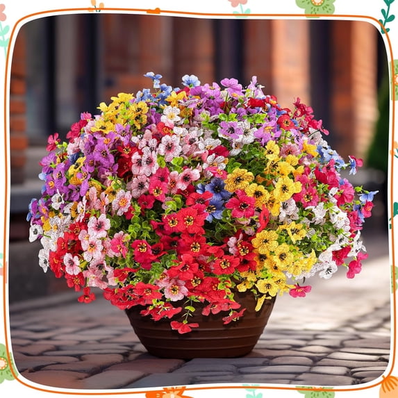 All Weather UV Resistant Artificial Flowers Indoor with Green Leaves, Faux Floral Bouquet, Living Room Decor for Garden Porch Wedding Vase Arrangement
