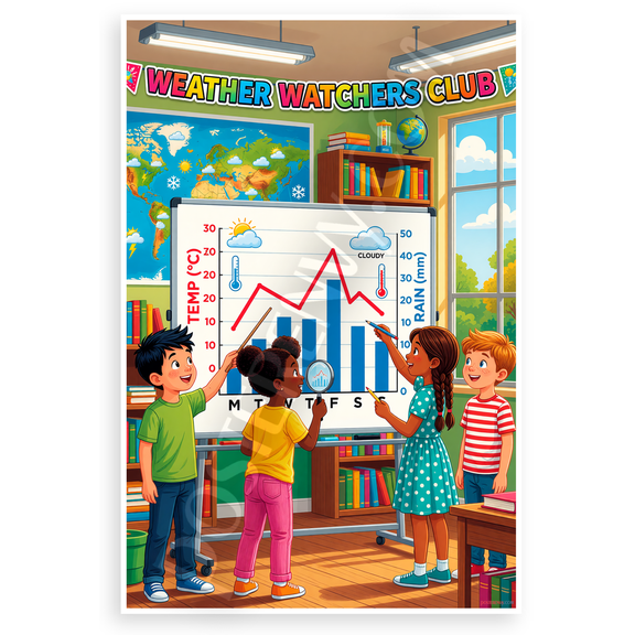 Weather Watchers Club Kids Graphing Data Educational 12x18 US Made Poster