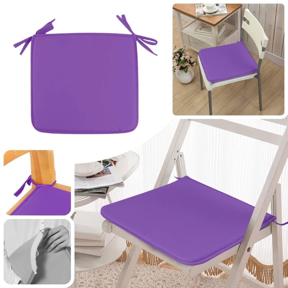 All Weather Waterproof Chair Seat Cushion With Straps 16 Inch Square Foam Padded Cushion Indoor Outdoor Kitchen Backyard Dining Furniture Accessory (Purple)